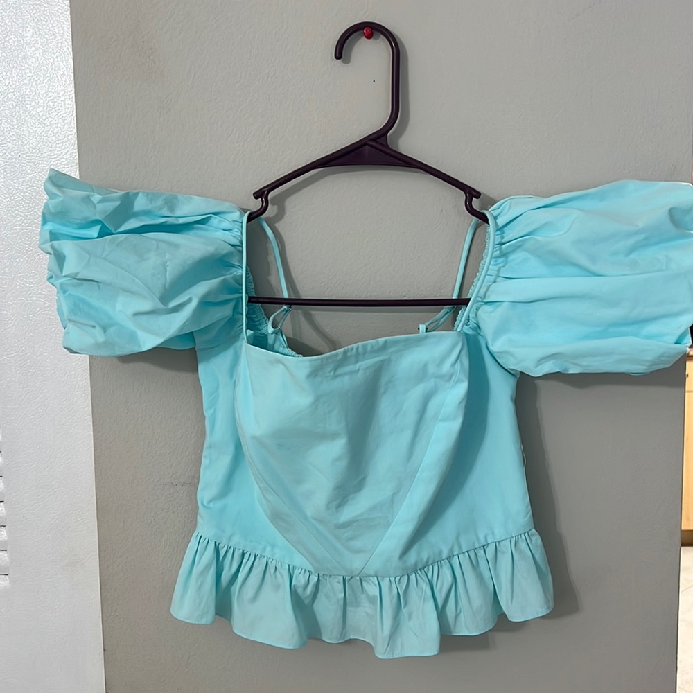 Zara blue puff sleeve top